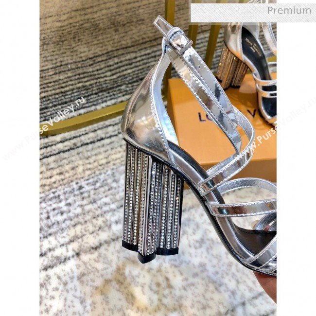 Louis Vuitton Silhouette Metallic Leather Flower High Heel Strap Sandals Silver 2020 (SY-20031102)