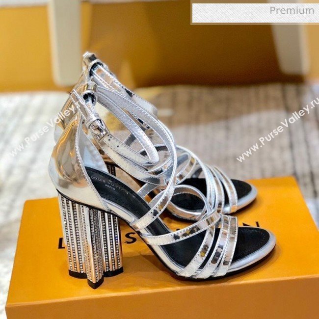 Louis Vuitton Silhouette Metallic Leather Flower High Heel Strap Sandals Silver 2020 (SY-20031102)
