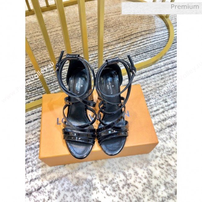 Louis Vuitton Silhouette Patent Leather Flower High Heel Strap Sandals Black 2020 (SY-20031103)