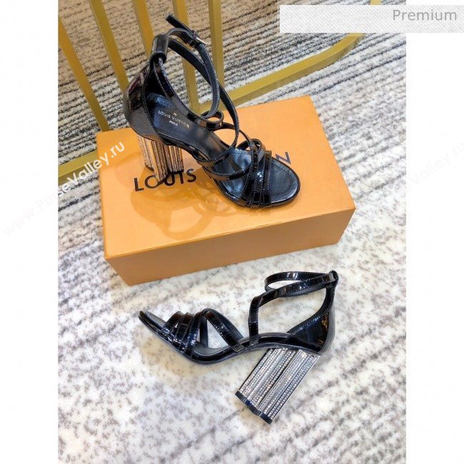 Louis Vuitton Silhouette Patent Leather Flower High Heel Strap Sandals Black 2020 (SY-20031103)