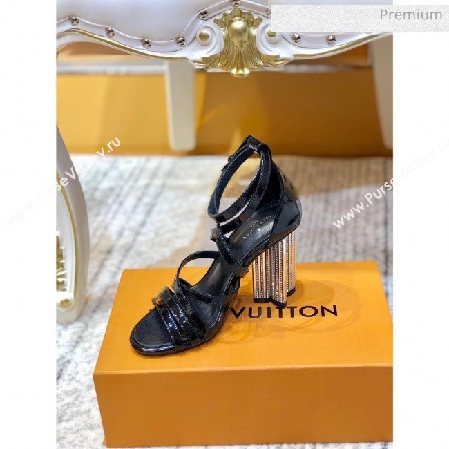 Louis Vuitton Silhouette Patent Leather Flower High Heel Strap Sandals Black 2020 (SY-20031103)
