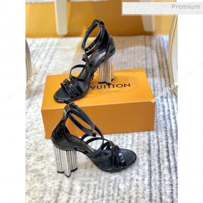 Louis Vuitton Silhouette Patent Leather Flower High Heel Strap Sandals Black 2020 (SY-20031103)