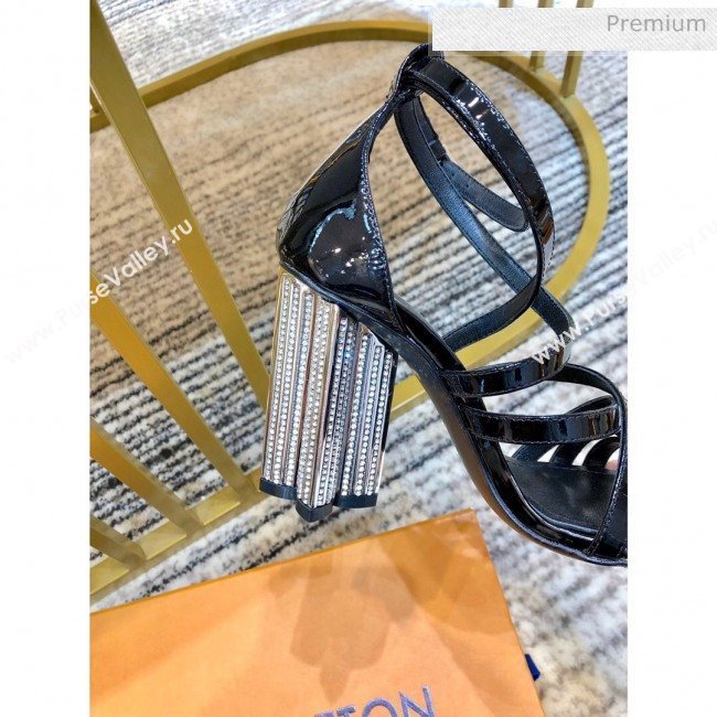 Louis Vuitton Silhouette Patent Leather Flower High Heel Strap Sandals Black 2020 (SY-20031103)