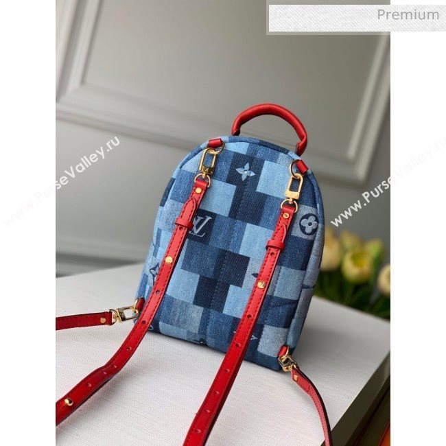 Louis Vuitton Palm Springs Mini Backpack in Damier Monogram Denim Canvas M45043 Blue/Red 2020 (KI-20031110)