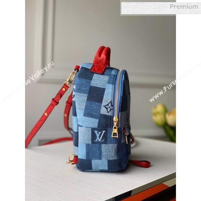 Louis Vuitton Palm Springs Mini Backpack in Damier Monogram Denim Canvas M45043 Blue/Red 2020 (KI-20031110)