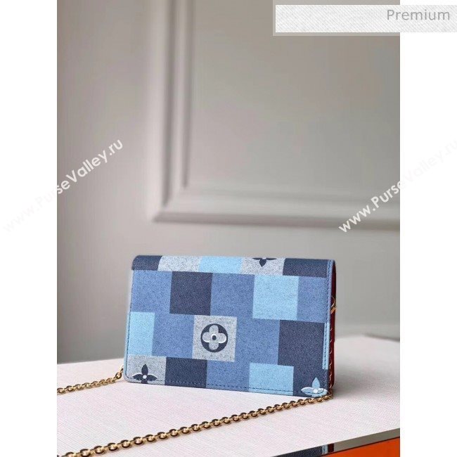 Louis Vuitton Flower Chain Wallet WOC in Damier Monogram Denim Canvas M69036 Blue/Red 2020 (KI-20031109)