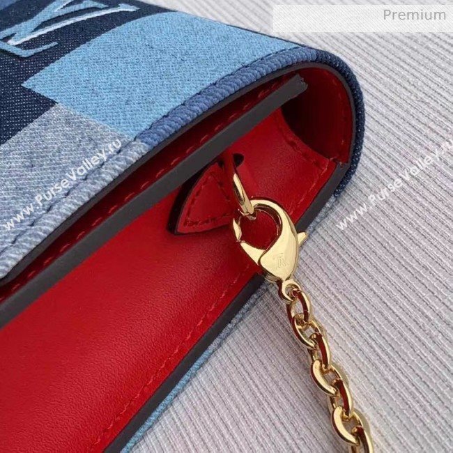 Louis Vuitton Flower Chain Wallet WOC in Damier Monogram Denim Canvas M69036 Blue/Red 2020 (KI-20031109)