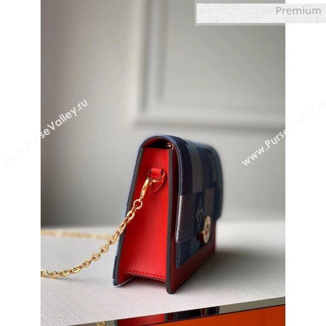 Louis Vuitton Flower Chain Wallet WOC in Damier Monogram Denim Canvas M69036 Blue/Red 2020 (KI-20031109)