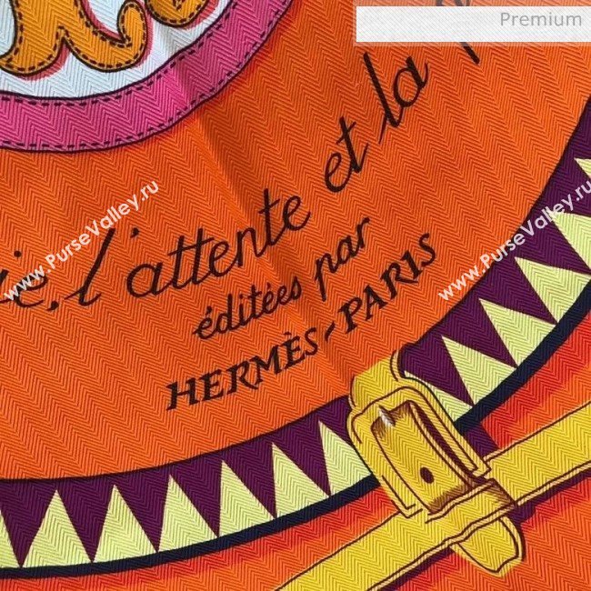 Hermes Patchwork Horse Shawl Scarf 140x140cm Orange (WNS-20031337)