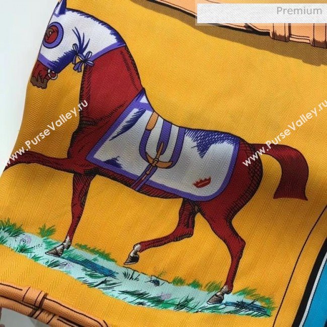 Hermes Patchwork Horse Shawl Scarf 140x140cm Yellow  (WNS-20031335)