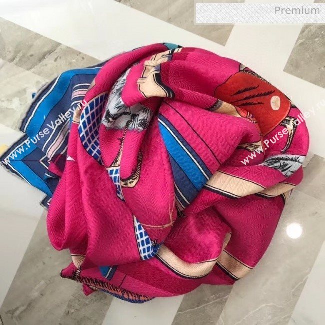 Hermes Patchwork Horse Shawl Scarf 140x140cm Pink (WNS-20031336)