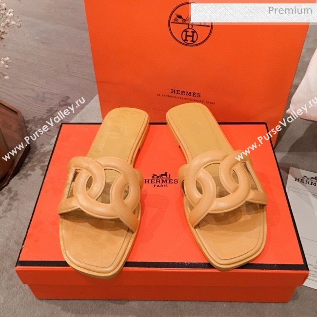 Hermes Aloha Calfskin Fringe Flat Slide Sandal Yellow 2020 (KL-20031412)