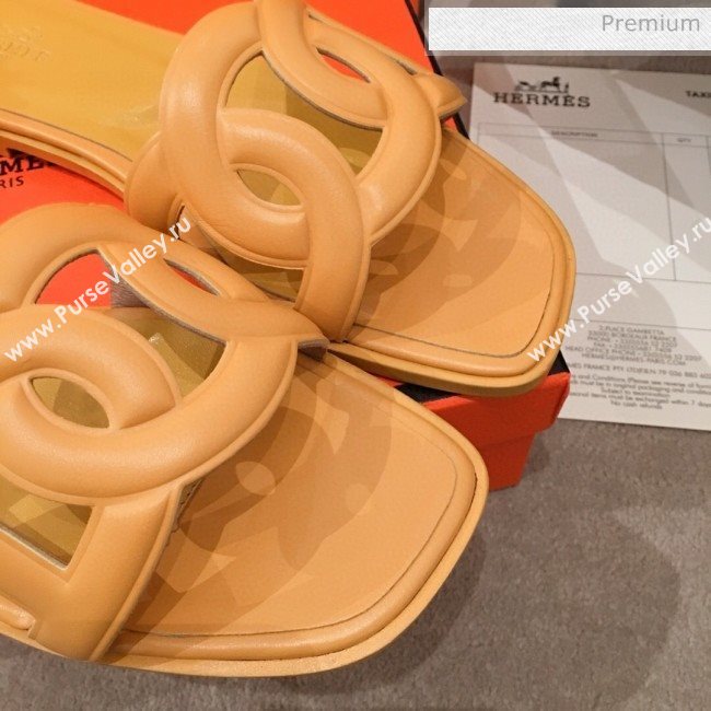 Hermes Aloha Calfskin Fringe Flat Slide Sandal Yellow 2020 (KL-20031412)