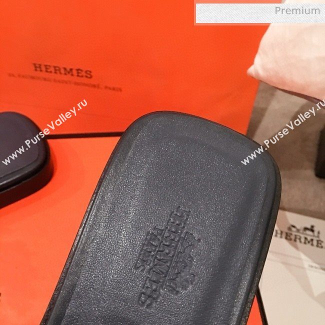 Hermes Aloha Calfskin Fringe Flat Slide Sandal Navy Blue 2020 (KL-20031414)