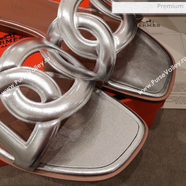 Hermes Aloha Calfskin Fringe Flat Slide Sandal Silver 2020 (KL-20031415)