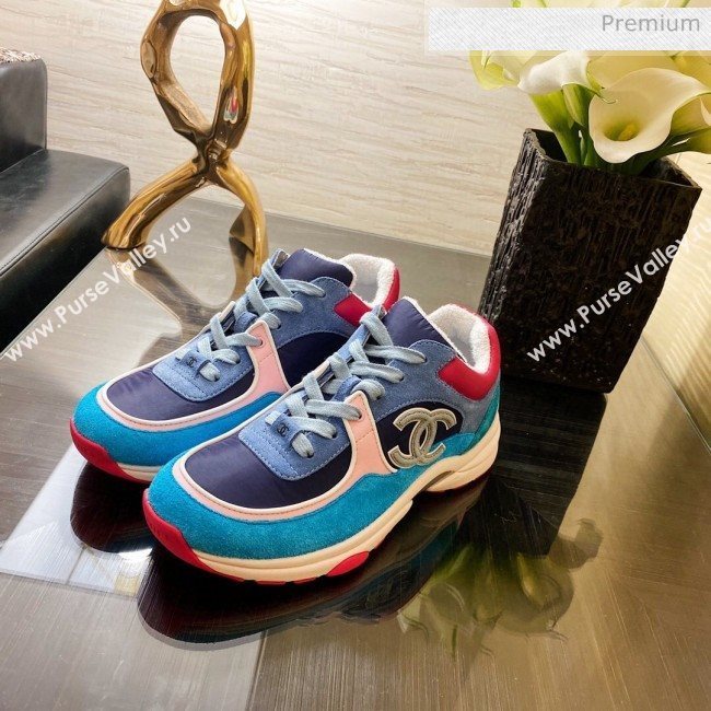 Chanel Fabric and Suede Calfskin Sneakers G34360 Blue 2020 (XO-20031401)