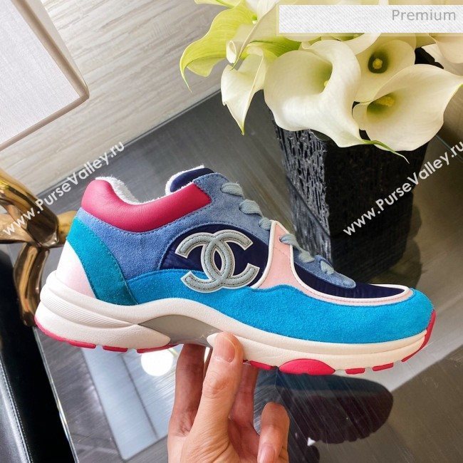 Chanel Fabric and Suede Calfskin Sneakers G34360 Blue 2020 (XO-20031401)