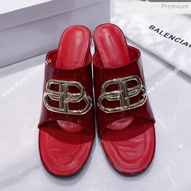Balenciaga Oval BB Patent Leather High-Heel Mules Slide Sandal Red 2020 (DLY-20031419)
