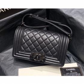 Chanel Original Quality so black small Boy Bag in caviar leather (shyang-93)