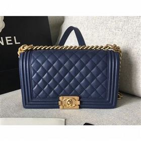 Chanel Original Quality caviar medium Boy Bag navy blue with gold hardware (shyang-97)