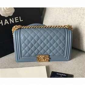 Chanel Original Quality caviar medium Boy Bag gray blue with gold hardware (shyang-88)