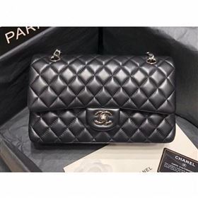 Chanel original quality Medium Classic Flap Bag 1112 black in sheepskin with silver Hardware (shunyang-32)