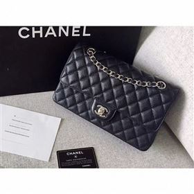 Chanel original quality Medium Classic Flap Bag 1112 black in caviar Leather with silver Hardware (shunyang-39)