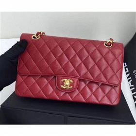 Chanel original quality Medium Classic Flap Bag 1112 burgundy in caviar Leather with gold Hardware (shunyang-30)