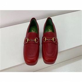 Gucci Heel 4.5cm Leather Platform Loafers with Horsebit red 2019  (xiaozhanggui-03)