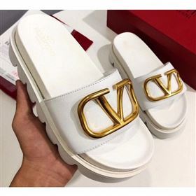 Valentino Heel 6cm Slide Sandals White With VLogo Detail 2019 (modeng-9061303)