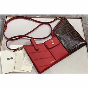 Fendi 3 Pockets Leather Messenger Mini Bag Red/FF Brown 2019 (chaoliu-9053134)