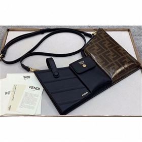Fendi 3 Pockets Leather Messenger Mini Bag Black/FF Brown 2019 (chaoliu-9053133)
