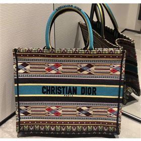 Dior Book Tote Bag In Embroidered Canvas Turquoise 2019 (VIVI-90531)