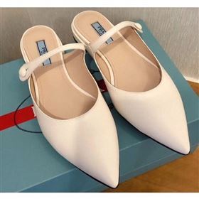 Prada Heel 1.5cm Strap with Button Mules Leather White 2019 (modeng-9061323)