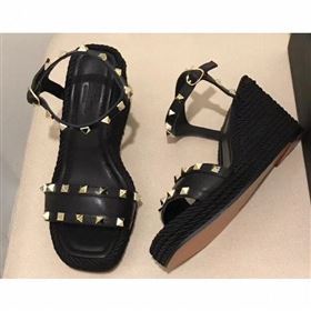 Valentino Heel 8.5cm Wedge Sandals Black With Studs 2019 (modeng-9061301)