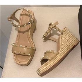 Valentino Heel 8.5cm Wedge Sandals Beige With Studs 2019 (modeng-9061302)