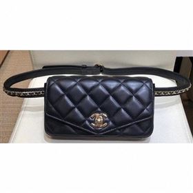 Chanel Calfskin Chain Belt Quilted Fanny Pack Waist Flap Bag AS0628 Black 2019 (smjd-9061007)