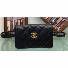 Chanel Vintage Chain Belt Quilted Fanny Pack Waist Flap Bag Lambskin Black (smjd-9061005)