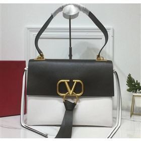 Valentino Smooth Calfskin Medium VRing Shoulder Bag Black/White 2019 (xinyidai-9061707)