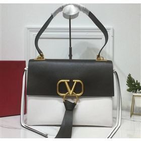 Valentino Smooth Calfskin Medium VRing Shoulder Bag Black/White 2019 (xinyidai-9061707)