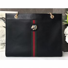 Gucci Vintage Web Rajah Large Tote Bag 537219 Leather Black 2019 (delihang-9061419)