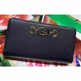 Gucci Zumi Grainy Leather Zip Around Wallet 570661 Black 2019 (delihang-9061523)