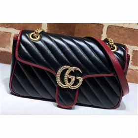 Gucci Diagonal GG Marmont Small Shoulder Bag 443497 Black 2019 (delihang-9061542)