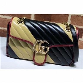 Gucci Diagonal GG Marmont Small Shoulder Bag 443497 Beige/Black 2019 (delihang-9061544)