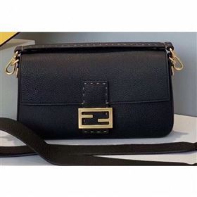 Fendi Roma Amor Leather Medium Baguette Bag Black 2019 (chaoliu-9061901)