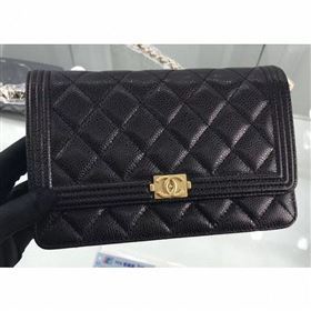 Chanel Grained Leather Boy Wallet On Chain WOC Bag A80287 Black/Gold (hot-9062101)