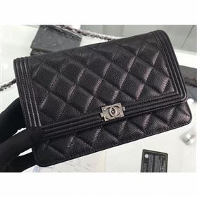 Chanel Grained Leather Boy Wallet On Chain WOC Bag A80287 Black/Silver (hot-9062102)