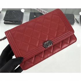Chanel Grained Leather Boy Wallet On Chain WOC Bag A80287 Red/Silver (hot-9062108)