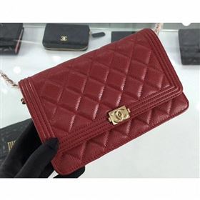 Chanel Grained Leather Boy Wallet On Chain WOC Bag A80287 Red/Gold (hot-9062107)