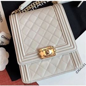 Chanel Boy North/South Small Flap Bag AS0130 Off White 2019 (kana-9062001)